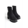 LISSE Fermuarlı Ortopedik Taban Kalın Topuklu Süet Kadın Bot ST - Siyah
