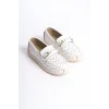 LIZY Bağcıksız Ortopedik Rahat Taban Kalp Desenli Kadın Babet Ayakkabı  KT - Beyaz