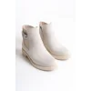 LUNA Fermuarlı Lastikli Ortopedik Taban Topuklu Süet Kadın Bot KT - Krem