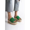 MARLA Dolgu Topuklu Ortopedik Taban Hasır Görünümlü Triko Kadın Terlik  KT - Yeşil