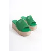 MARLA Dolgu Topuklu Ortopedik Taban Hasır Görünümlü Triko Kadın Terlik  KT - Yeşil