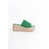 MARLA Dolgu Topuklu Ortopedik Taban Hasır Görünümlü Triko Kadın Terlik  KT - Yeşil