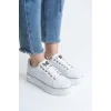 MINA Bağcıklı Ortopedik Taban Kadın Sneaker Spor Ayakkabı  BT - Beyaz/Gümüş