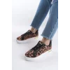 MINA Bağcıklı Ortopedik Taban Leopar Desenli Kadın Sneaker Spor Ayakkabı  BT - Kahverengi