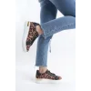 MINA Bağcıklı Ortopedik Taban Leopar Desenli Kadın Sneaker Spor Ayakkabı  BT - Kahverengi
