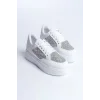 MIPA Bağcıklı Ortopedik Taban Simli Kadın Sneaker Spor Ayakkabı  BT - Beyaz