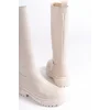 MIRA Bağcıksız Fermuarlı Ortopedik Taban Kadın Çizme KT - Krem