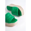 REINA Dolgu Topuklu Ortopedik Taban Hasır Görünümlü Kadın Terlik KT - Yeşil