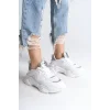 TOKYO Bağcıklı Ortopedik Taban Triko Detaylı Kadın Spor Ayakkabı  BT - Beyaz/Gri