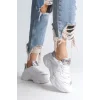 TOKYO Bağcıklı Ortopedik Taban Triko Detaylı Kadın Spor Ayakkabı  BT - Beyaz/Gri