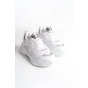 TOKYO Bağcıklı Ortopedik Taban Triko Detaylı Kadın Spor Ayakkabı  BT - Beyaz/Gri