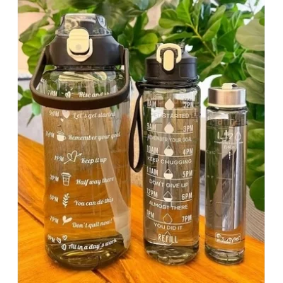 3 lü Şeffaf Motivasyon Kokusuz Su Matarası