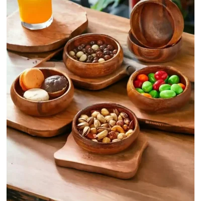 4lü Yuvarlak Ahşap Çerezlik Kase