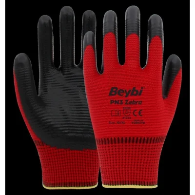 Beybi PN3 Zebra Nitril Kaplı Polyester Eldiven