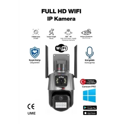 3 Mp + 3 Mp Çift Lens Wi-Fi Tf Kart Girişli Güvenlik Kamerası