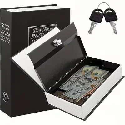 Kitap Görünümlü Gizli Kasa Metal Kilitli Güvenlik Kutusu Para Takı Saklama Kutusu