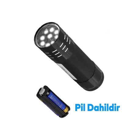 9 Ledli Pilli EL Feneri Metal Kasa