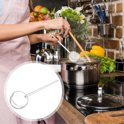 Borosilikat Cam Kepçe Lüks Isıya Dayanıklı Servis Sunum Kaşığı Cam Sos ve Çorba Kepçesi