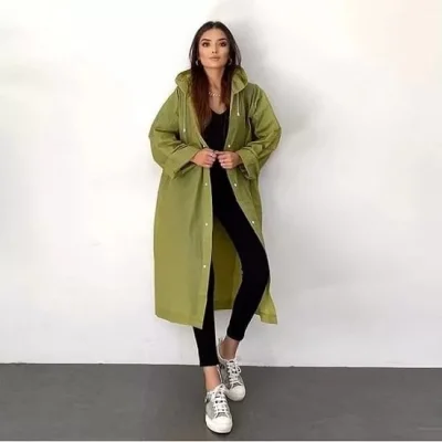 Kalın Yağmurluk Kapuşönlu Çıtçıtlı Dayanıklı Haki