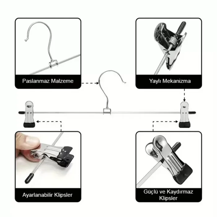 1 Adet Mandallı Pantolon Etek Askısı 40 Cm Metal