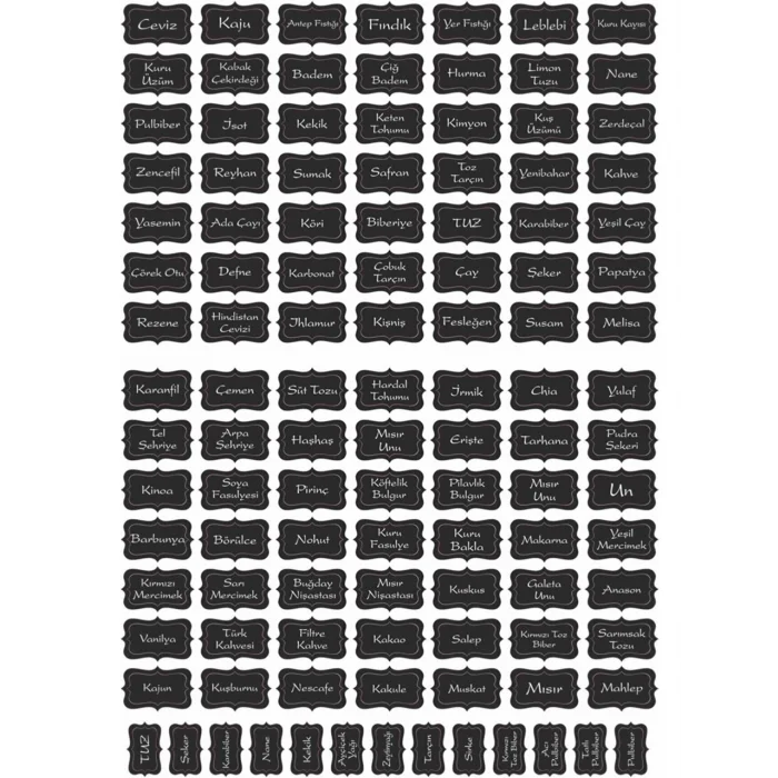 130 Adet Baharat Etiketi Suya Dayanıklı 2 X 4 CM