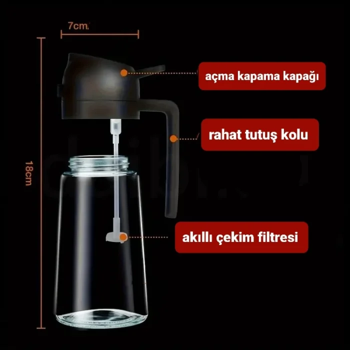 2 Fonksiyonlu Sprey Cam Yağdanlık, Yağlık Airfryer Sirke Sıvı Yağ Püskürtme Dökme 1 Adet