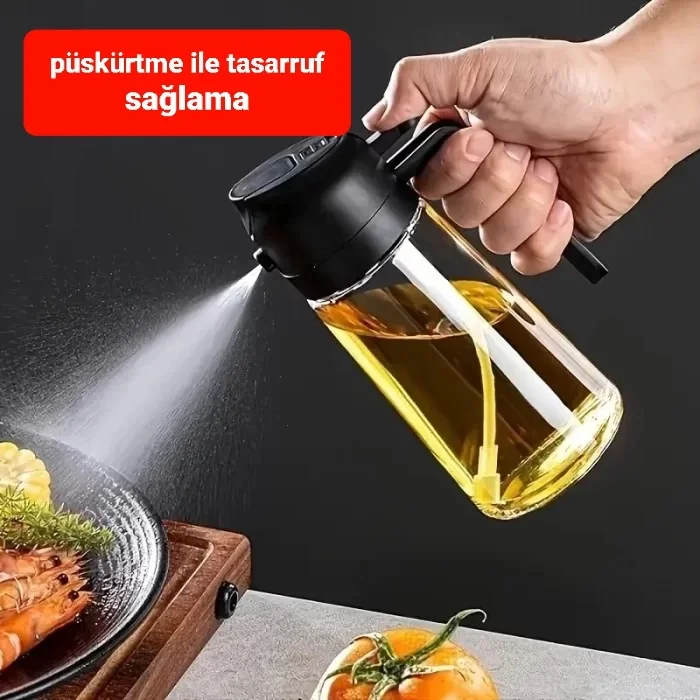 2 Fonksiyonlu Sprey Cam Yağdanlık, Yağlık Airfryer Sirke Sıvı Yağ Püskürtme Dökme 1 Adet