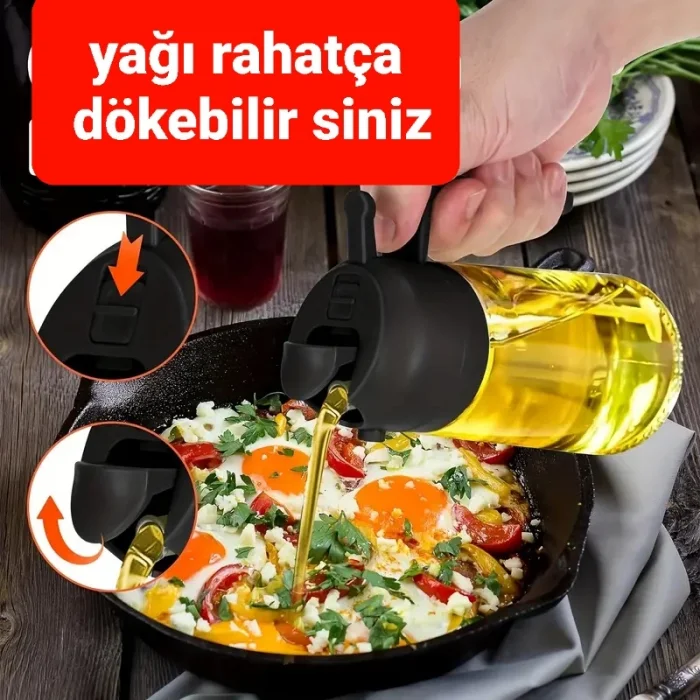 2 Fonksiyonlu Sprey Cam Yağdanlık, Yağlık Airfryer Sirke Sıvı Yağ Püskürtme Dökme 1 Adet