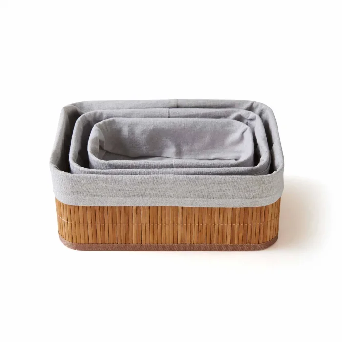 3 lü Bambu Kare Organizer Düzenleyici Sepet