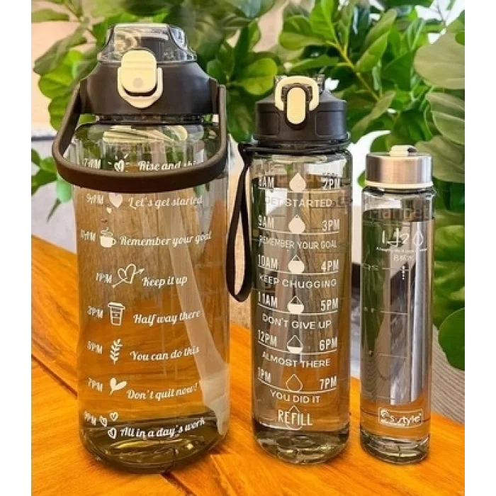 3 lü Şeffaf Motivasyon Kokusuz Su Matarası