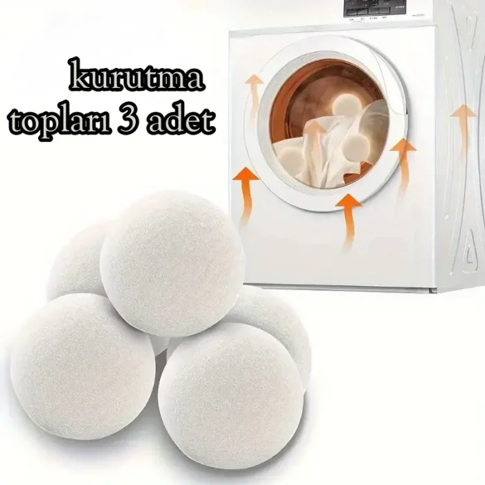 3Lü Yün Çamaşır Makinesi Kurutma Topu Yumuşatıcı 7 cm Büyük Boy