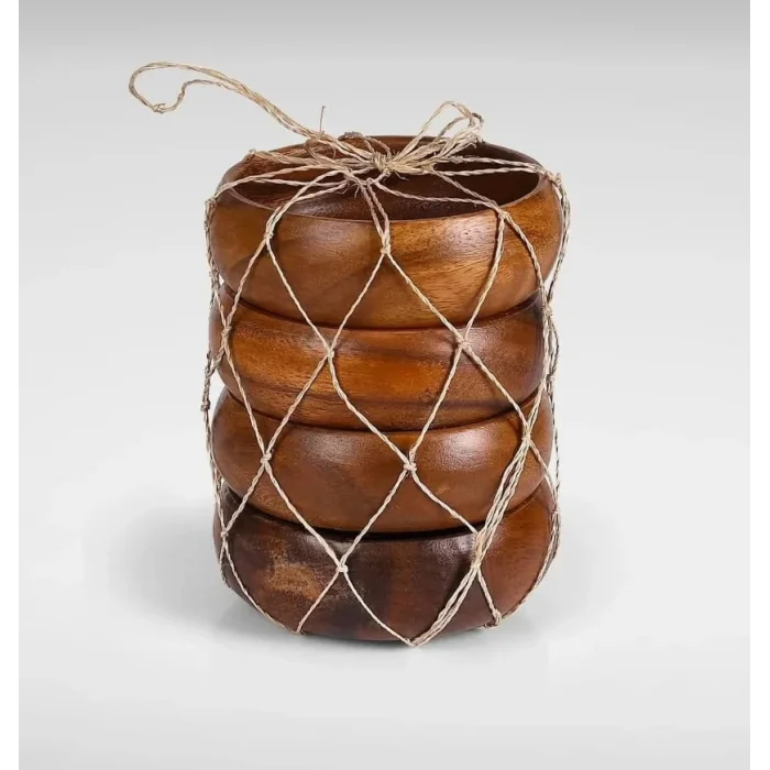 4lü Yuvarlak Ahşap Çerezlik Kase