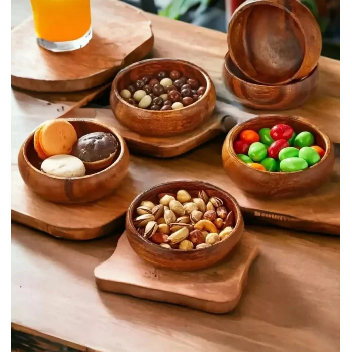 4lü Yuvarlak Ahşap Çerezlik Kase