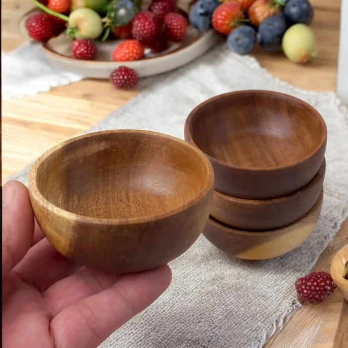 4lü Yuvarlak Ahşap Çerezlik Kase