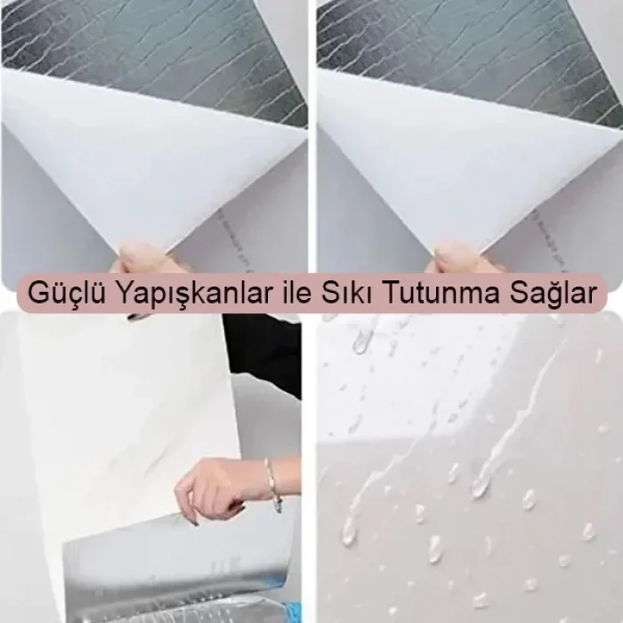 5 Adet Beyaz Mermer Desenli Alüminyum Duvar Köpük Sticker 60 x 30 Cm