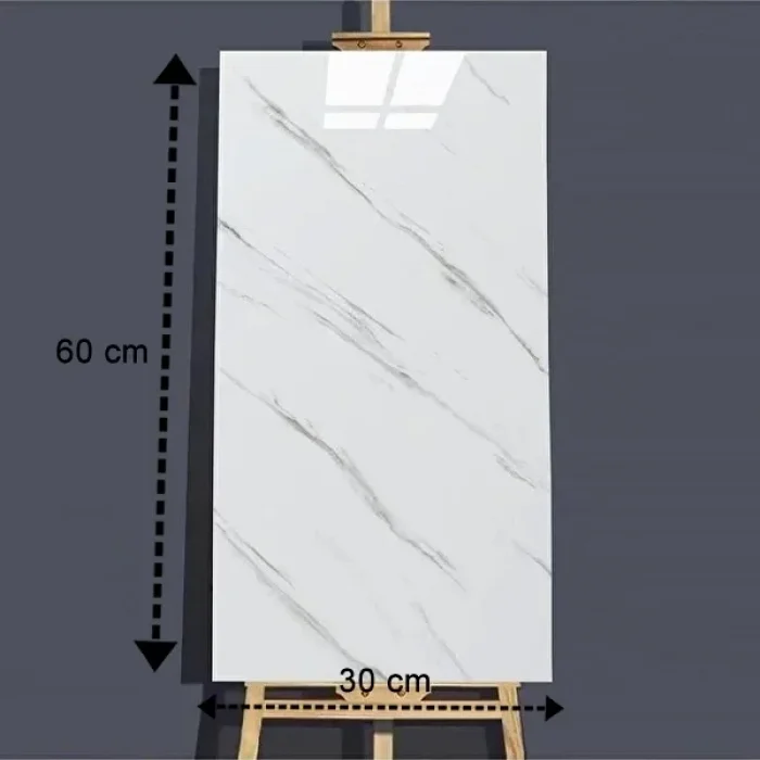 5 Adet Beyaz Mermer Desenli Alüminyum Duvar Köpük Sticker 60 x 30 Cm