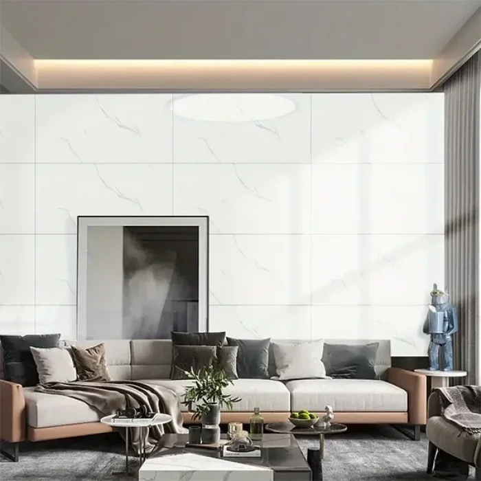 5 Adet Beyaz Mermer Desenli Alüminyum Duvar Köpük Sticker 60 x 30 Cm