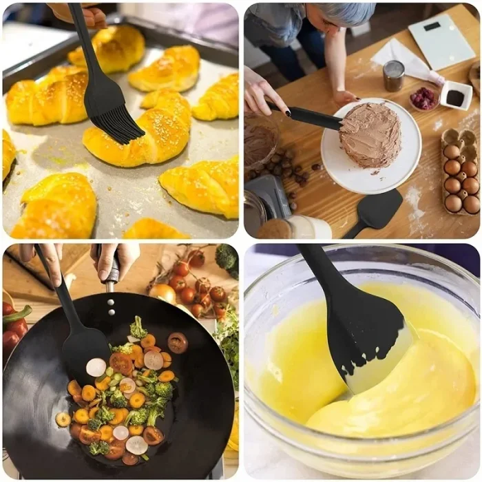 6 Adet Silikon Servis Spatula Seti Siyah Renk