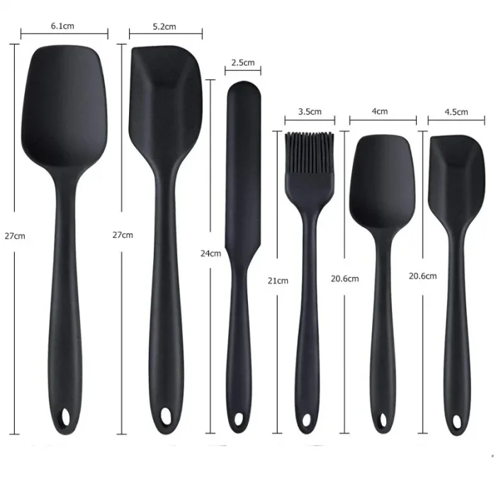 6 Adet Silikon Servis Spatula Seti Siyah Renk