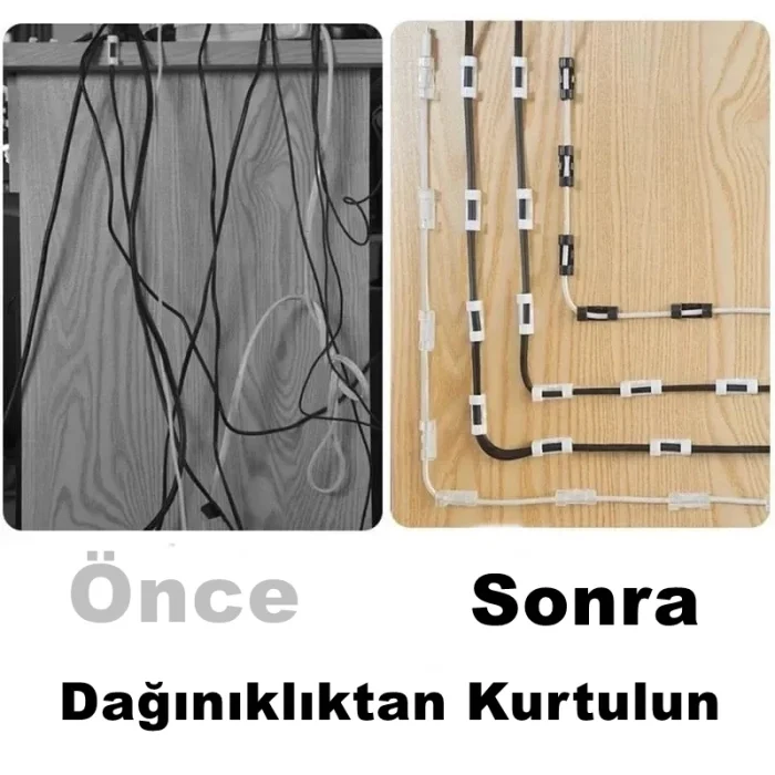 20Li Yapışkanlı Kablo Sabitleyici Şeffaf Klips