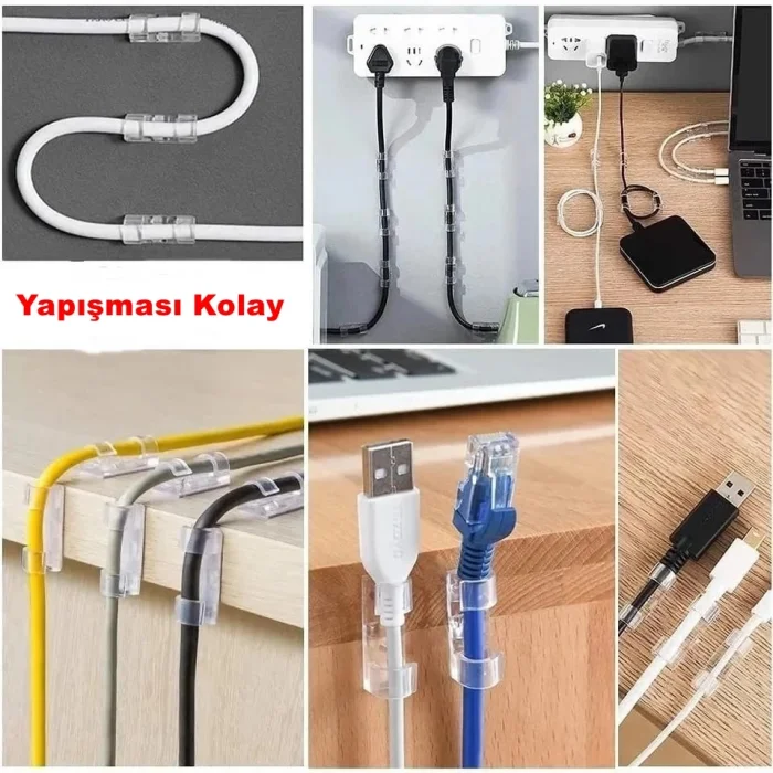 20Li Yapışkanlı Kablo Sabitleyici Şeffaf Klips