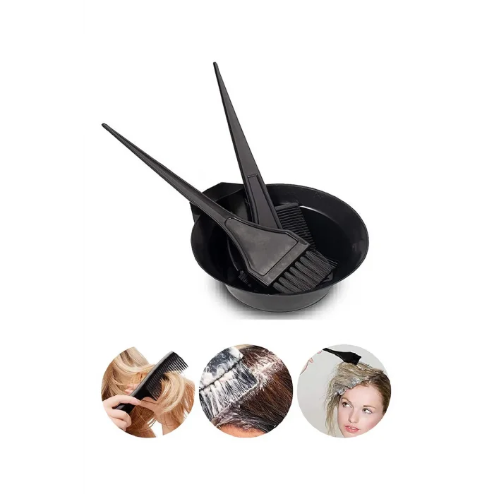 3 lü Set Saç Boyası Kabı Tası Boya Fırçası Ve Krepe Tarak Kuaför Saç Açıcı Boyama Kabı Seti