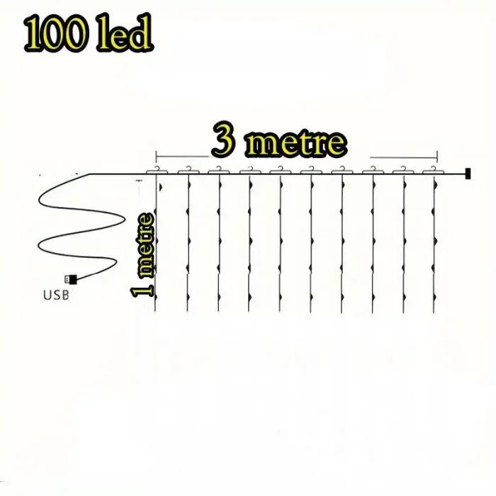 3 Metre 10 Sarkıt Saçak Günışığı Perde Led 100 Led