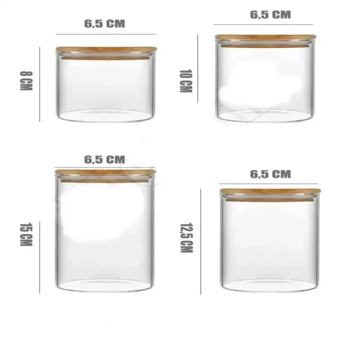 Vakumlu Bambu Kapaklı Cam Kavanoz Borosilikat Cam Vakumlu Baharatlık Saklama Kabı Organizer