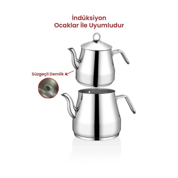 Piramit Elit Orta Boy Metal Kulplu Çaydanlık