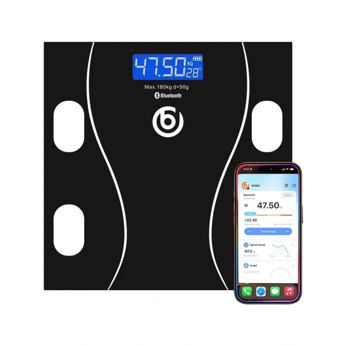 Dijital Baskül Yağ Su Kas Vücut Kitle Endeksi Kilo Ölçer Tartı Vücut Analiz Cihazı Akıllı Tartı