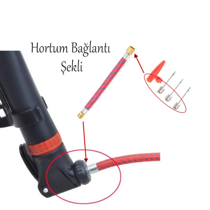 Pompa Ucu İğne Seti 5li Hortum Bağlantılı Bisiklet Top Yat Şambrel Teker