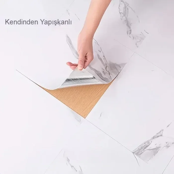 5 Adet Beyaz Mermer Desenli Alüminyum Duvar Köpük Sticker 30 x 30 Cm