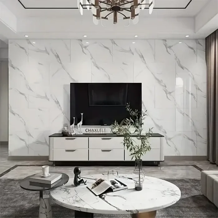 5 Adet Beyaz Mermer Desenli Alüminyum Duvar Köpük Sticker 30 x 30 Cm