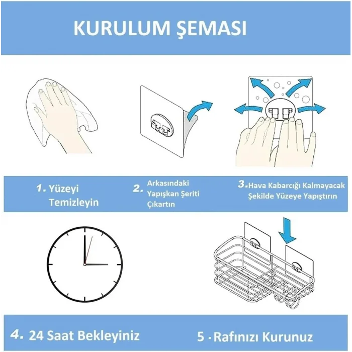 4 Adet Yapışkanlı Raf Tutucu Kanca – Delmeden Şeffaf Duvar Askı Aparatı Çerçeve Askısı